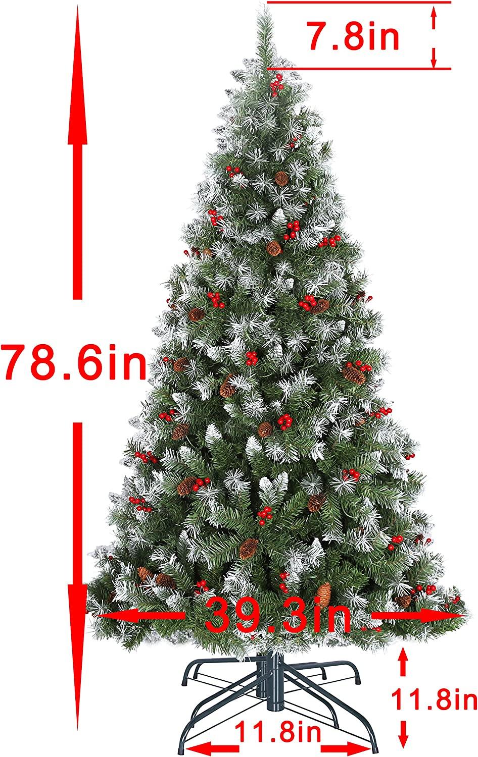 6FT Snow Frosted Christmas Tree, Pre-lit Artificial Christmas Tree with Pine Cones Red Holly Berries, Spruce Christmas Tree, Holiday Decoration Tree w/800 Tips & 290 Lights