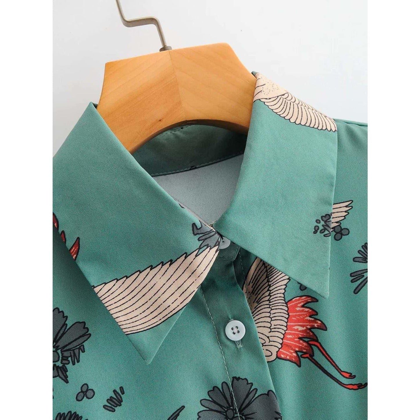 vintage crane print blouse