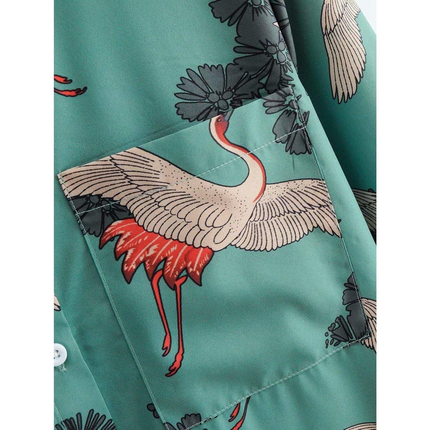 vintage crane print blouse