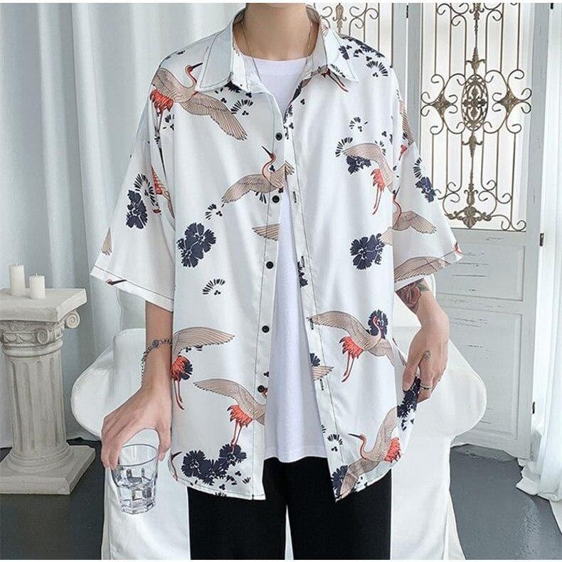 vintage crane print blouse