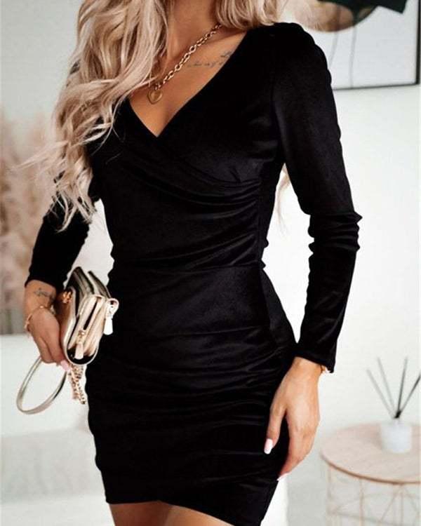 women's velvet v-neck slim dress s-3xl