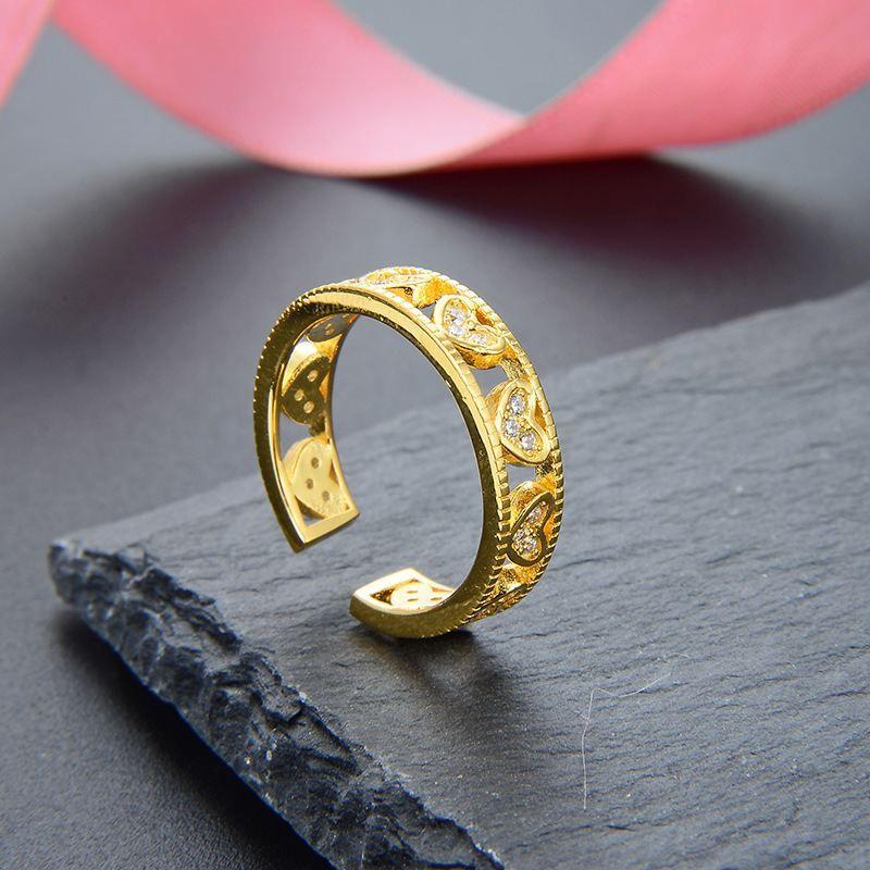 wedding cz hollow heart 925 sterling silver adjustable ring