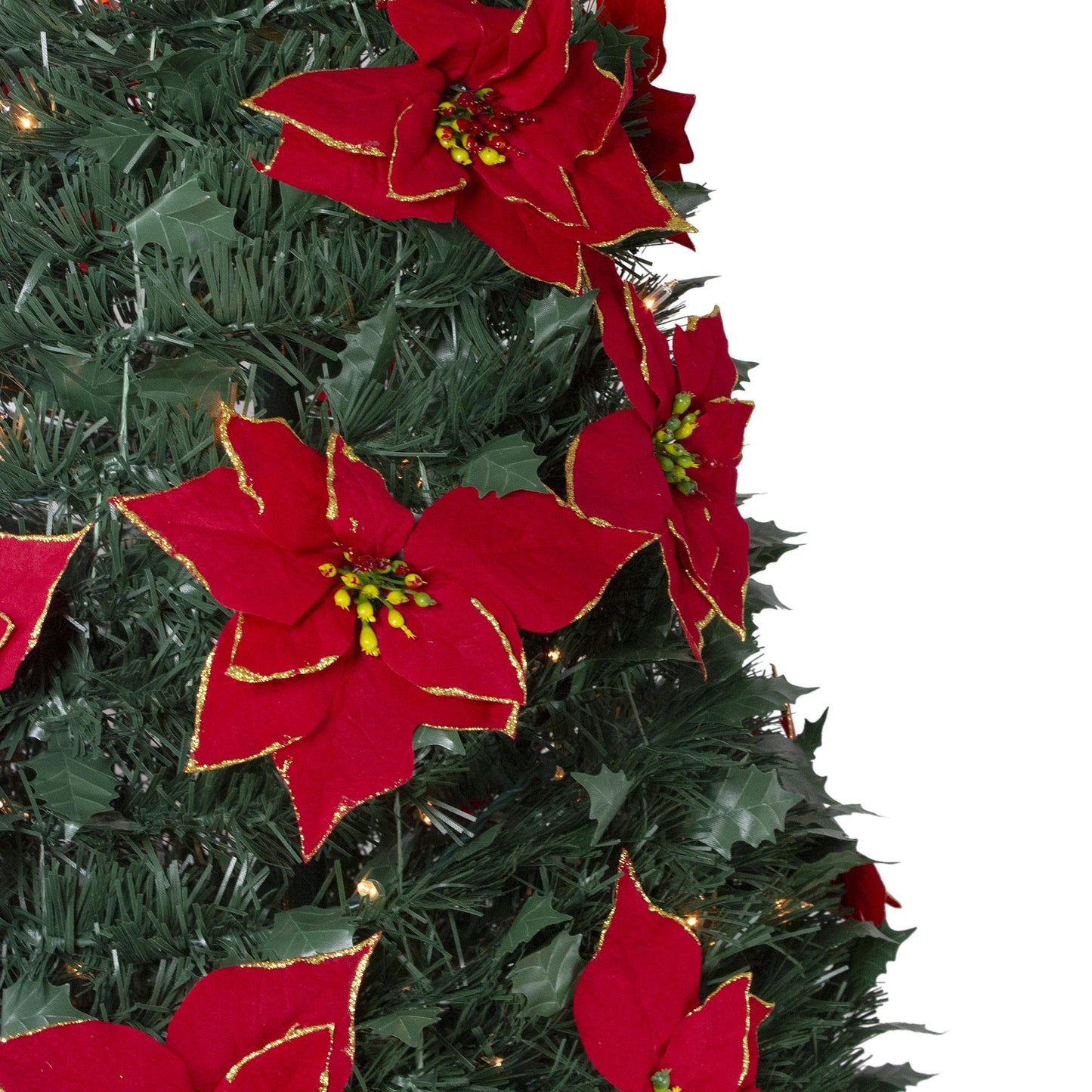 6' Pre-Lit Green Poinsettia Pop-Up Artificial Christmas Tree - Clear Lights Slim