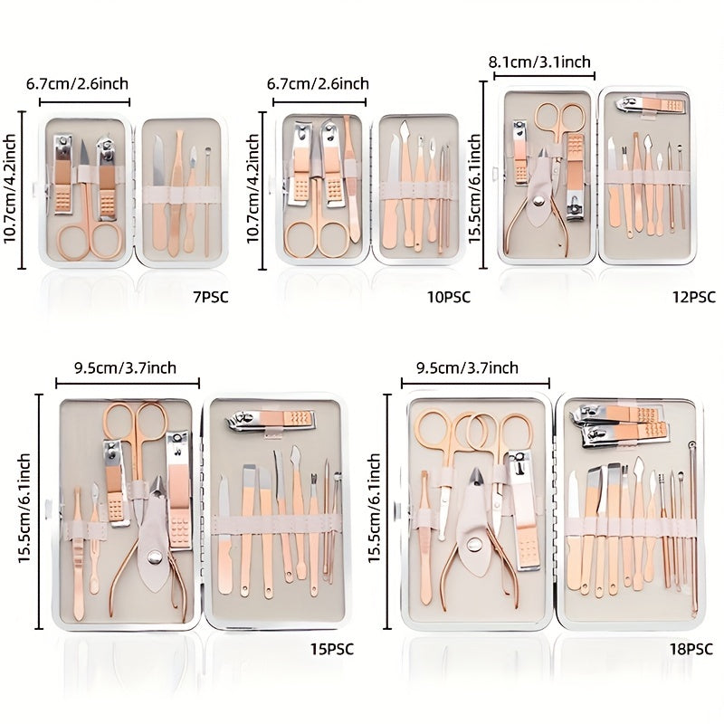7/10/12/15/18 In 1 Professional Steel Nail Clipper Pedicure& Manicure Set - All Purpose Set For Nails Daily And Salon !