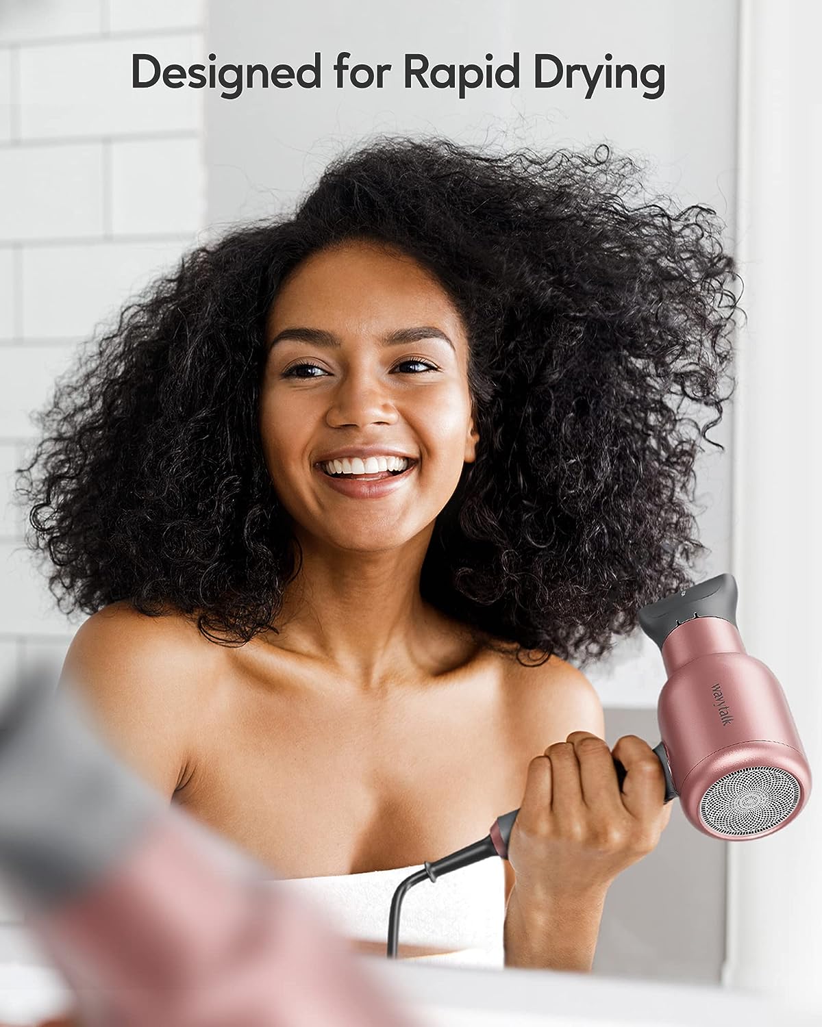 Wavytalk Professional Ionic Hair Dryer Blow Dryer with Diffuser and Concentrator for Curly Hair 1875 Watt Negative Ions Dryer with Ceramic Technology Nozzle for Fast Drying as Salon Light and Quiet