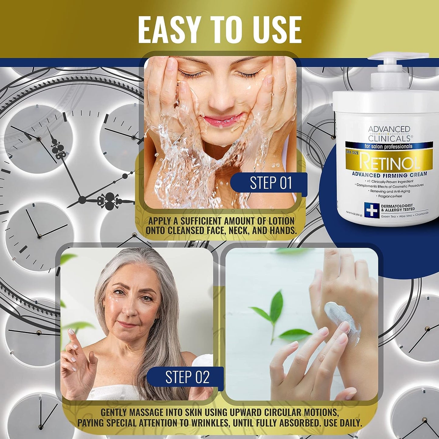 Advanced Clinicals Retinol Cream + Hyaluronic Acid Body Lotion & Face Moisturizer Skin Care Set | Fragrance Free Retinol Body Cream & Hyaluronic Acid Lotion For Crepey Skin, Stretch Marks, & Dry Skin