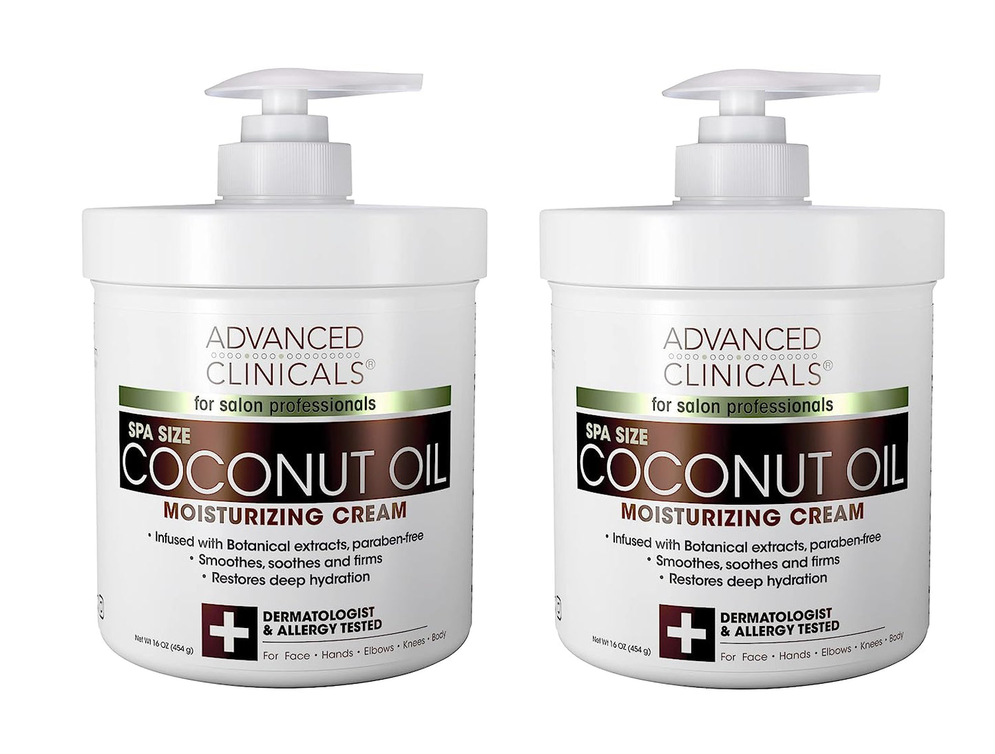 Advanced Clinicals Coconut Body Lotion Moisturizing Cream & Face Lotion For Women & Men | Coconut Lotion | Natural Coconut Oil Cream Skin Care Moisturizer Body Butter Balm For Dry Skin, 16Oz, 2-Pack