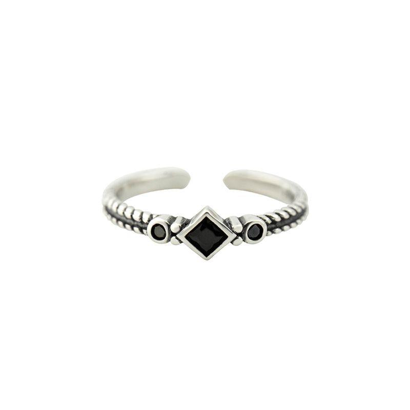 vintage black cz diamond 925 sterling silver adjustable ring