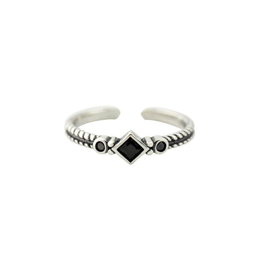 vintage black cz diamond 925 sterling silver adjustable ring
