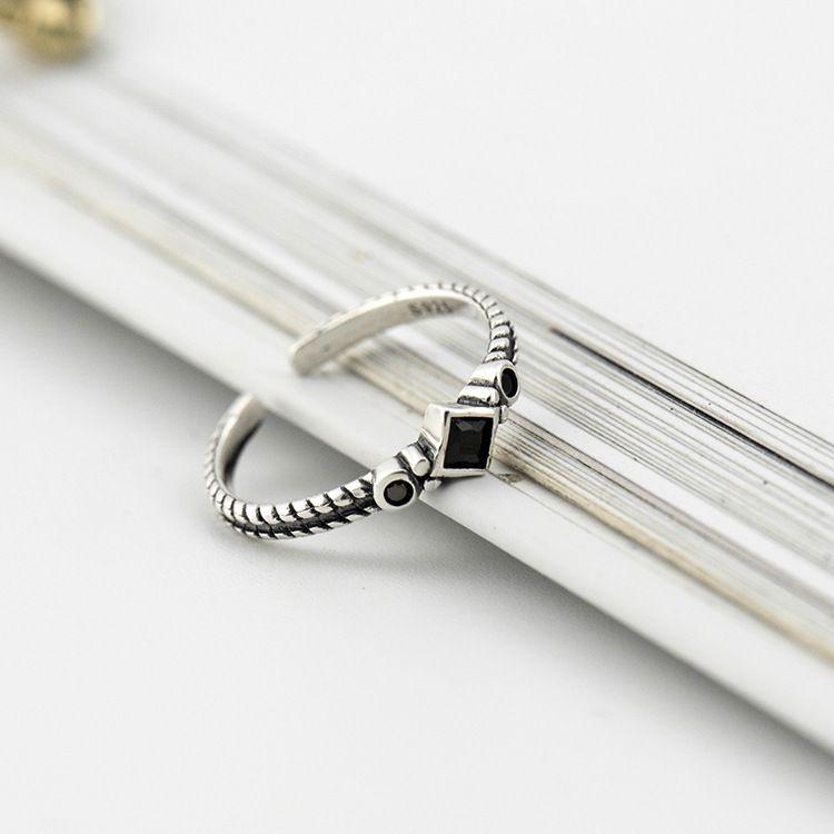 vintage black cz diamond 925 sterling silver adjustable ring