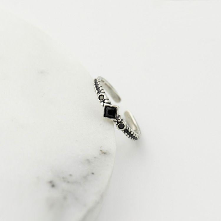 vintage black cz diamond 925 sterling silver adjustable ring