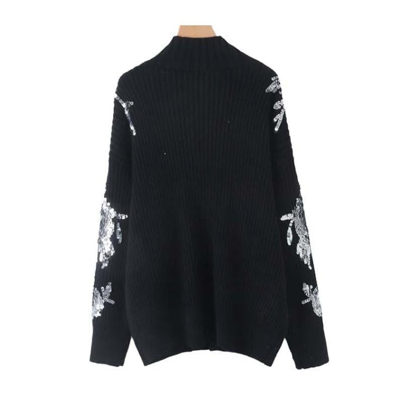 women sequined flower knitted sweater