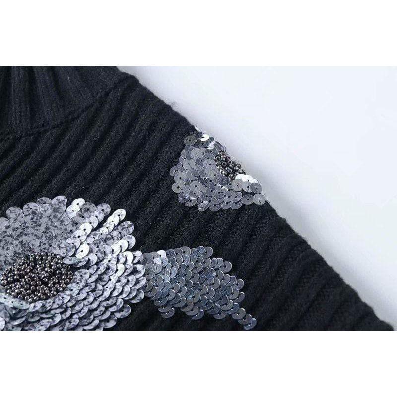 women sequined flower knitted sweater