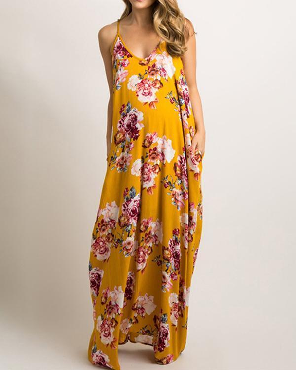 women maternity loose fit multiflora v-neck maxi dress