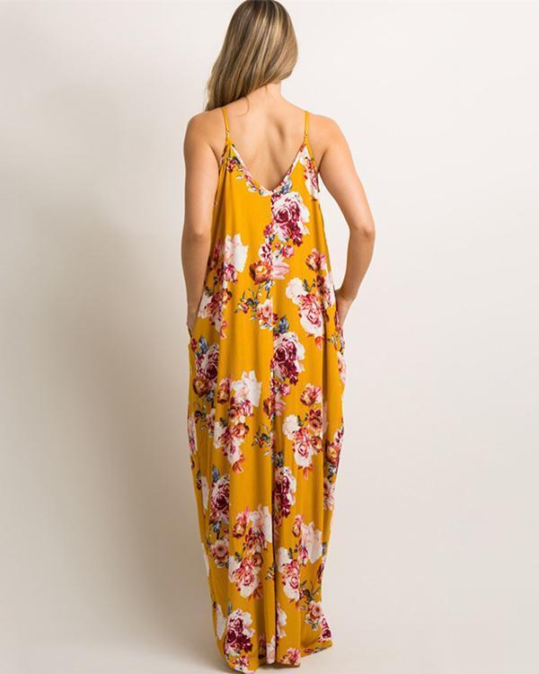 women maternity loose fit multiflora v-neck maxi dress