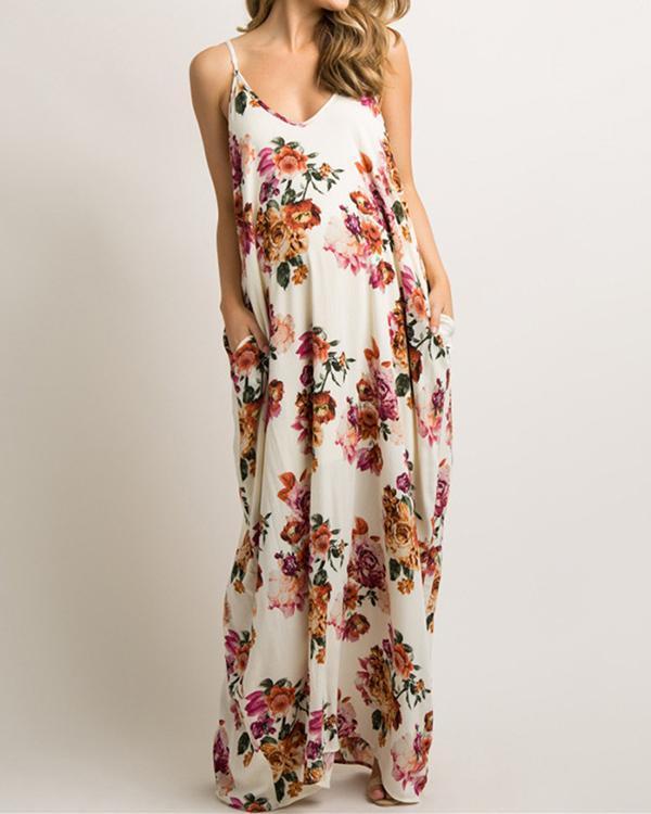 women maternity loose fit multiflora v-neck maxi dress