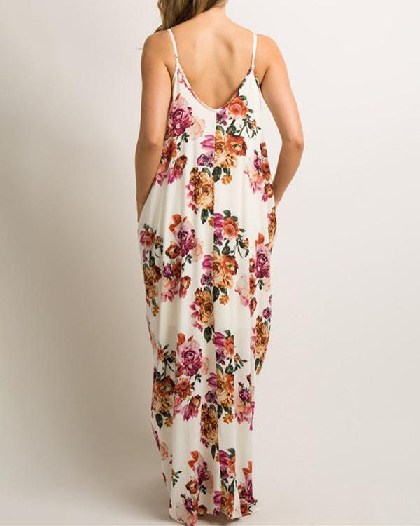 women maternity loose fit multiflora v-neck maxi dress