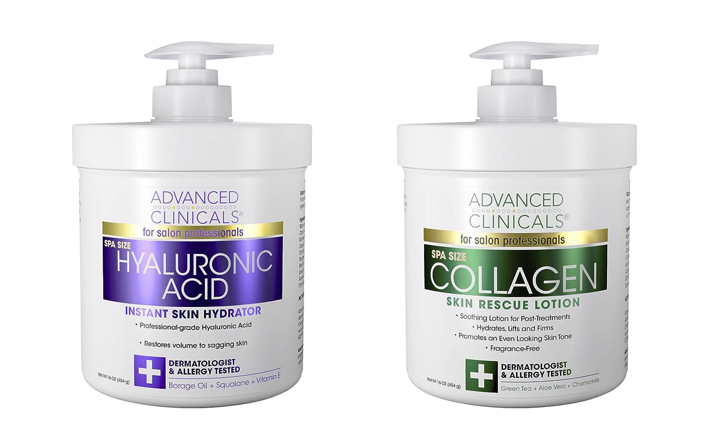 Advanced Clinicals Collagen Cream + Hyaluronic Acid Lotion Moisturizer Face & Body Skin Care Set. Collagen Lotion Restores Sagging Skin & Hyaluronic Acid Anti Aging Cream Hydrates Dry Skin, 2-Pack