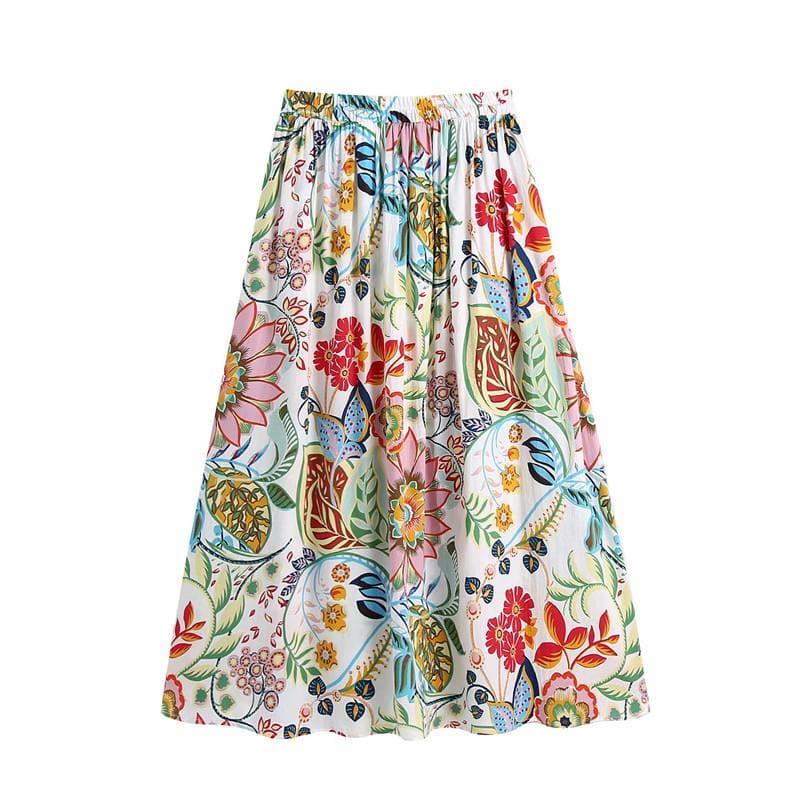 vintage high waist pleated elastic midi skirt