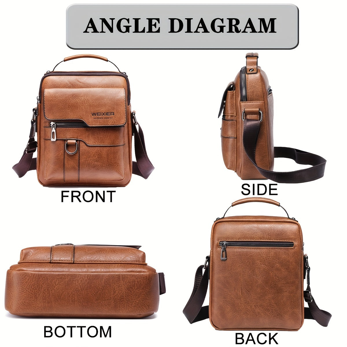 WEIXIER 1/2pcs Crossbody Bag, Men's Shoulder Bag, Retro Faux Leather Vertical Business Casual Satchel Bag, Men's Gift For Father/Anniversary