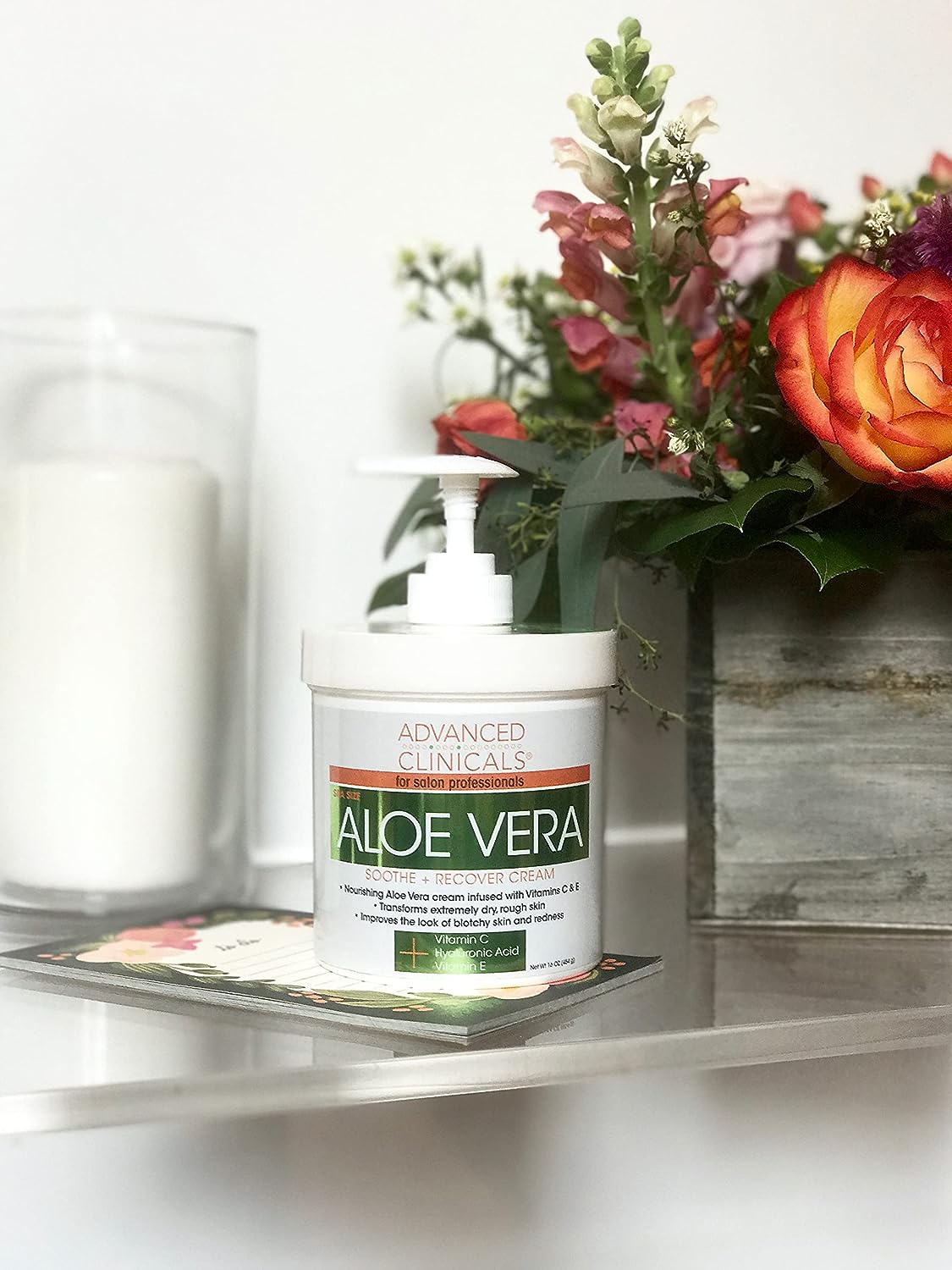 Advanced Clinicals Aloe Vera, Vitamin C & Hyaluronic Acid Face & Body Cream, Moisturizing Lotion for Dry & Sun-Damaged Skin, 16 Oz