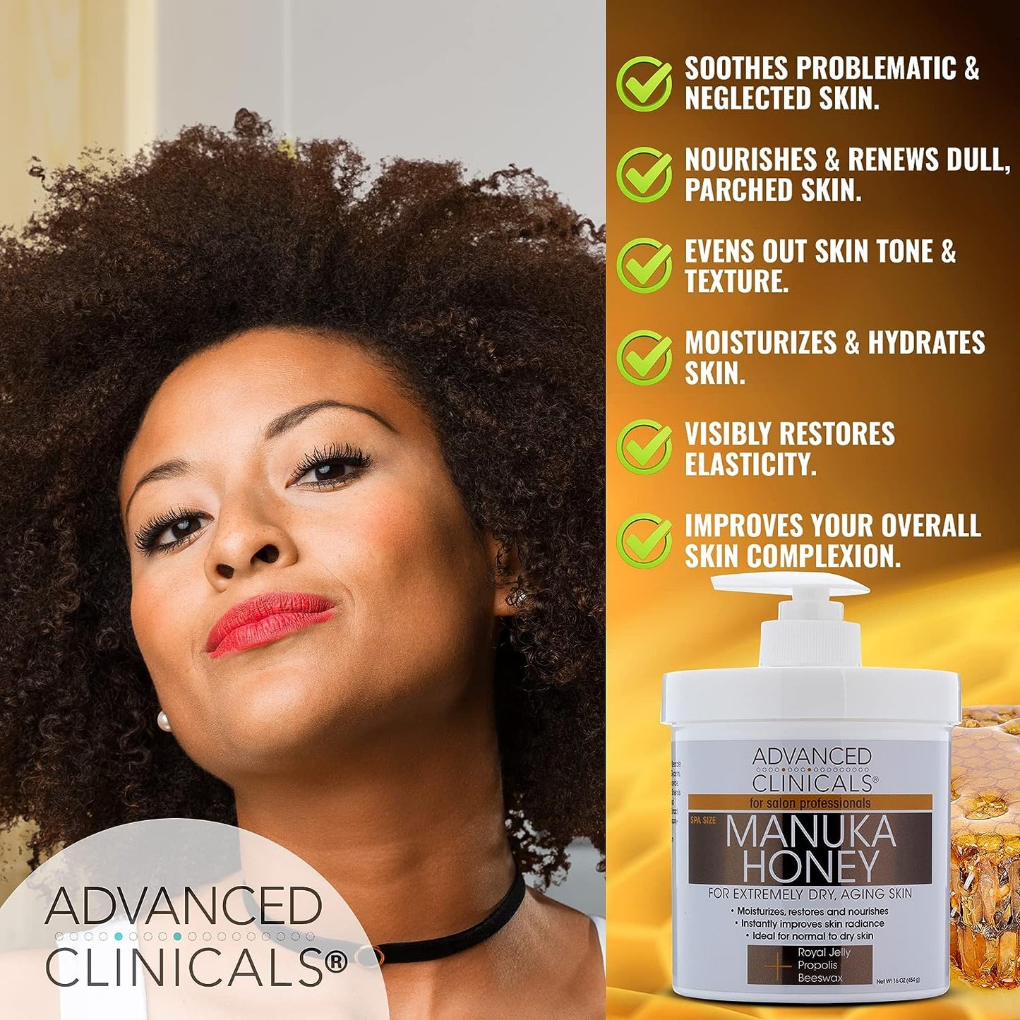 Advanced Clinicals Vitamin C & Manuka Honey Moisturizer Set - Anti Aging Body & Face Creams for Dry Skin, Wrinkles, 16 Oz (2-Pack)