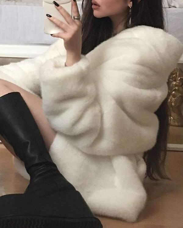 warm big lapel long sleeve plain elegant coats