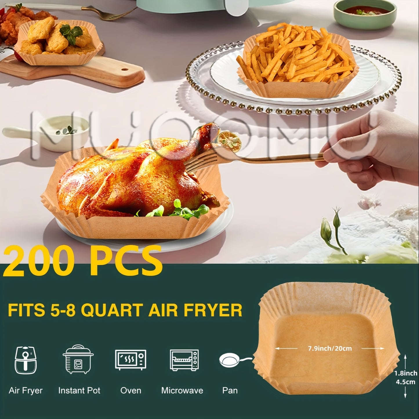 50pcs/100pcs/200pcs Air Fryer Disposable Paper Liners Square, Kitchen Accessories,Non-Stick Parchment Paper, Air Fryer Accessories, Oil Proof & Water Proof, Paper Liner For BaRoasting Microwave Oven