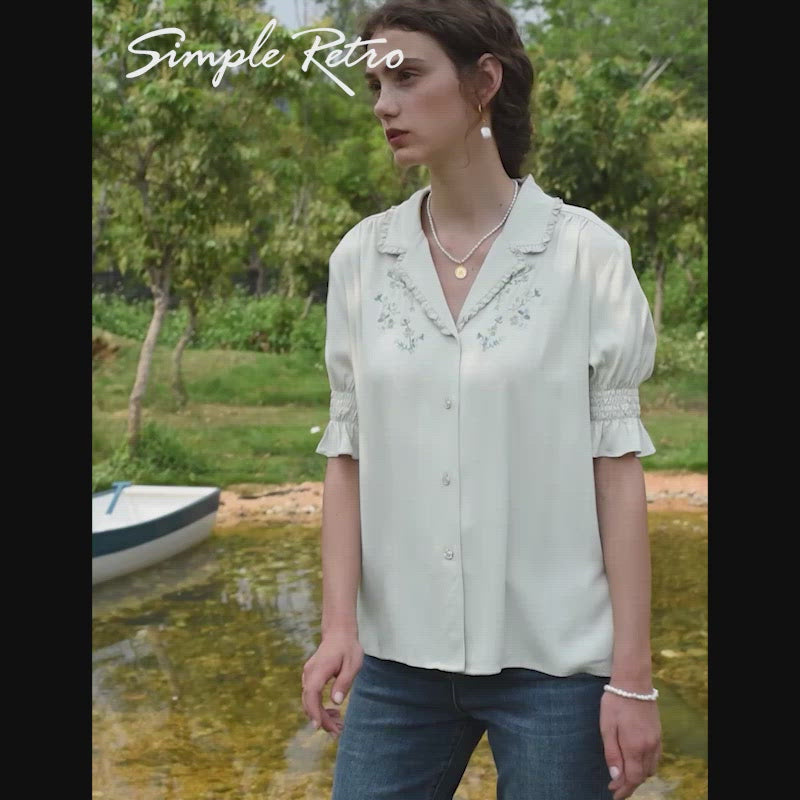 Alicia Floral Embroidery V-Neck Blouse