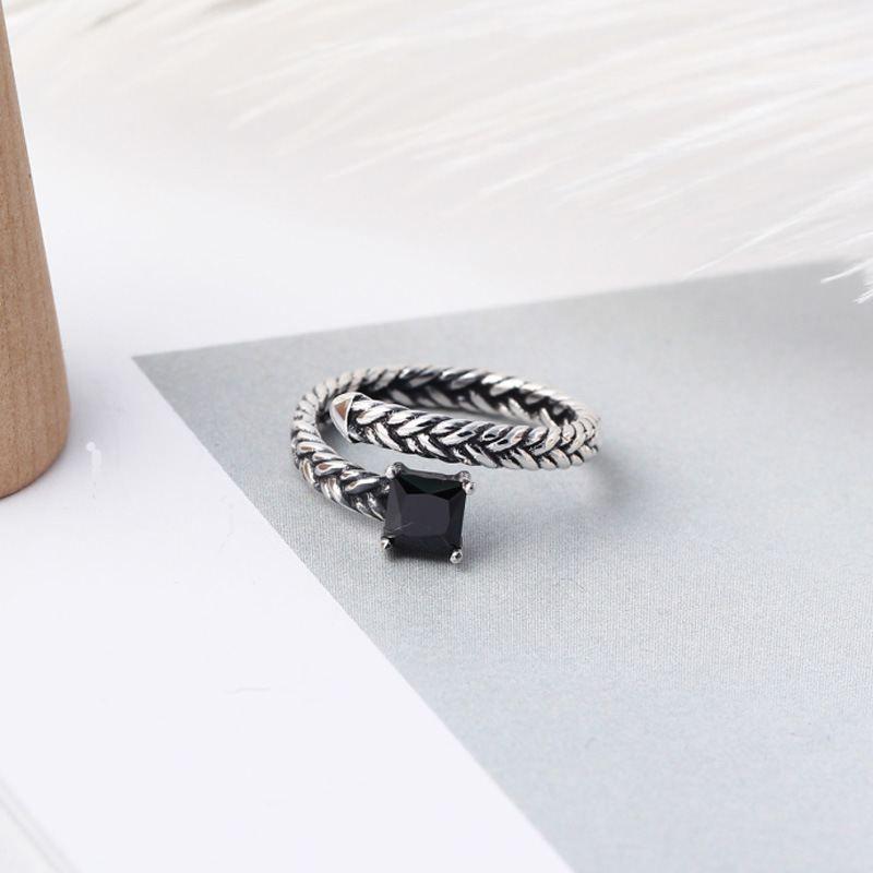 vintage twisted black cz 925 sterling silver adjustable ring