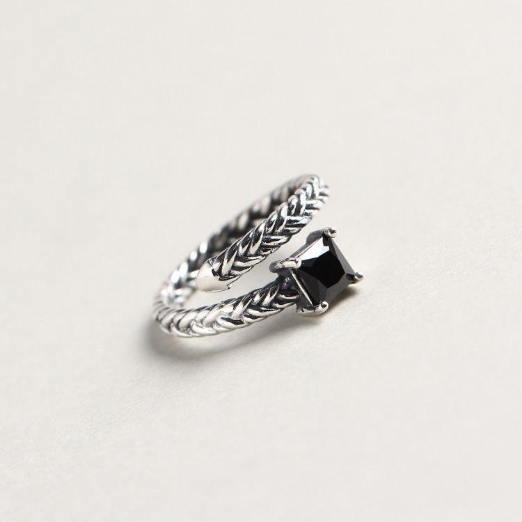 vintage twisted black cz 925 sterling silver adjustable ring