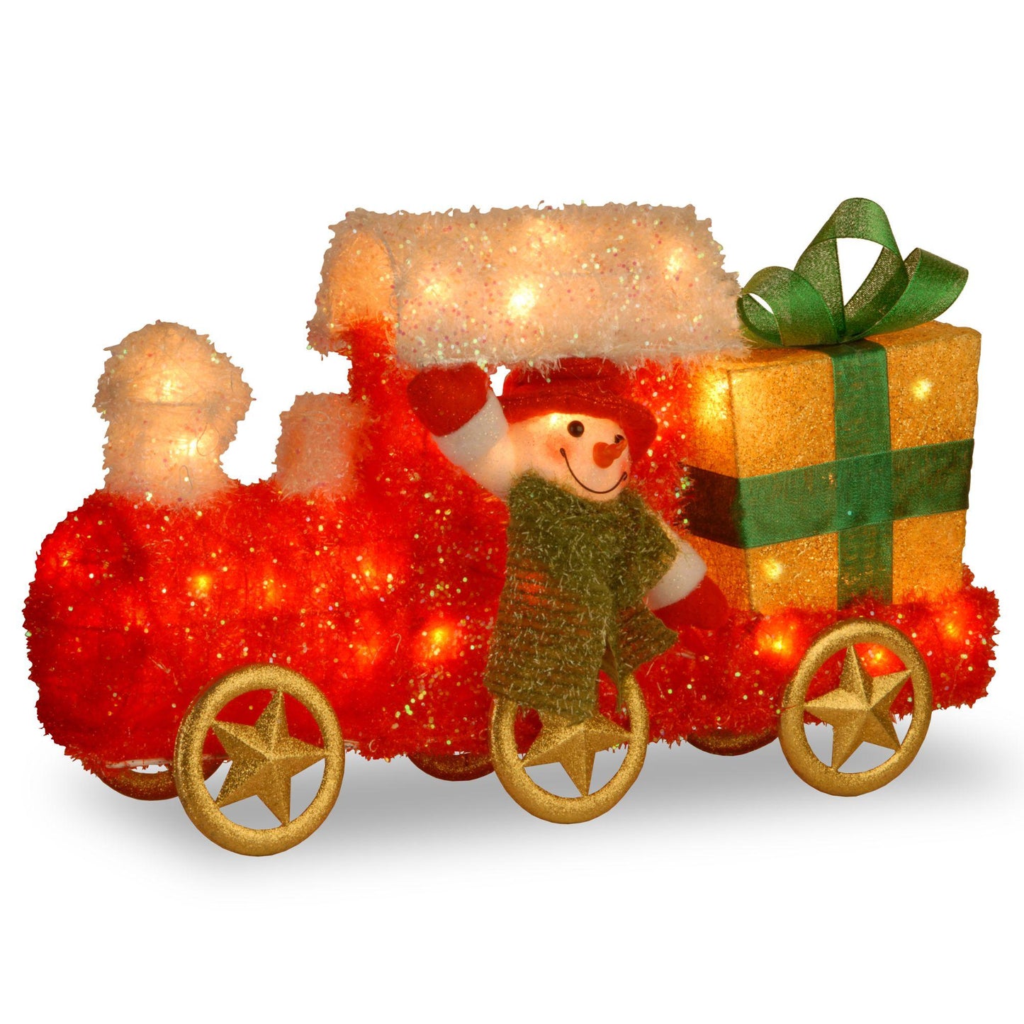 23" Vibrantly Colored Christmas Decorative Train with Gift and Snowman Table Topper - Clear Lights
