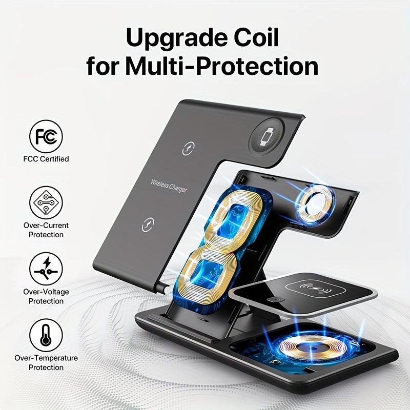 3 In 1 Fast Charging Station, Folding Wireless Charger Stand For 14,13,12,11/Pro/Max/Mini/Plus, X, XR, XS/Max, SE, 8/Plus, For IWatch 1-8, For Airpods 3/2/Pro