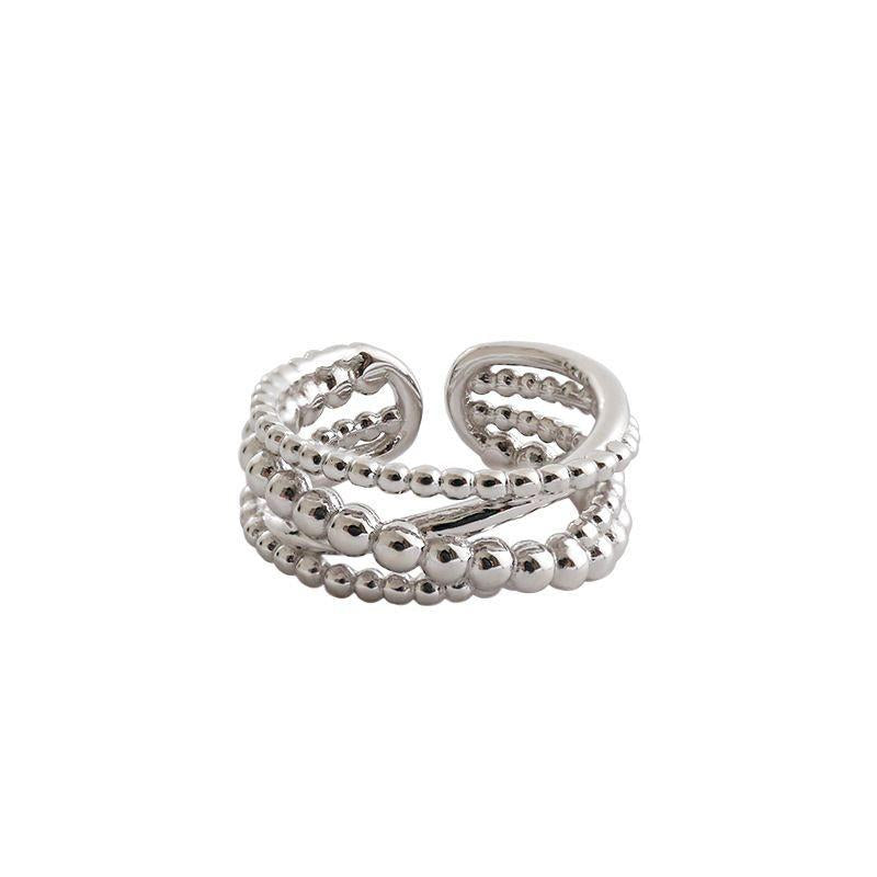 wide beads cross 925 sterling silver adjustable ring