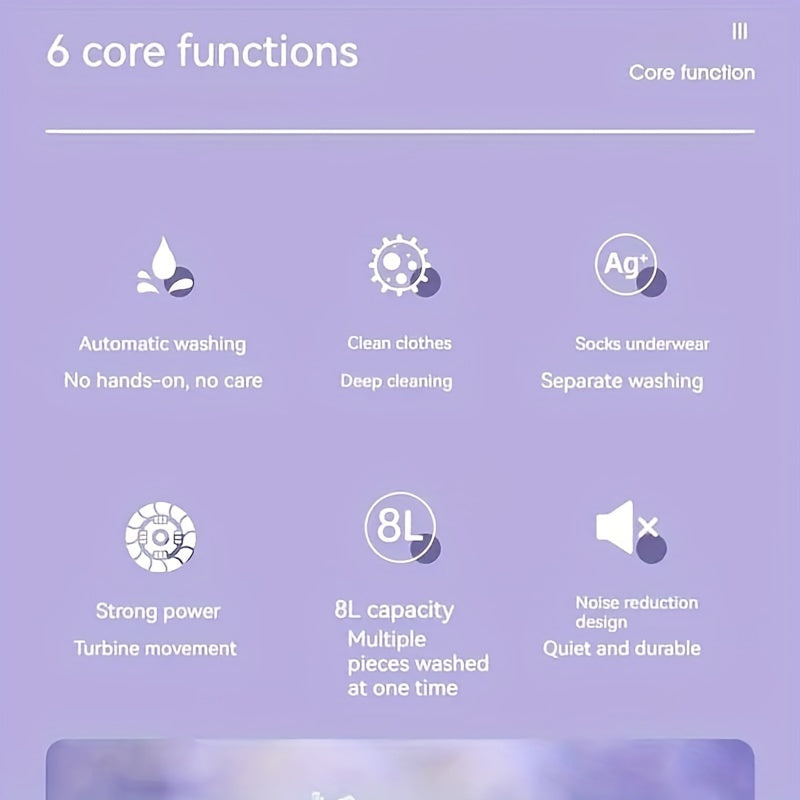 2.11gal Portable Folding Washing Machine With Collapsible Bucket, 3 Modes Effective Steri-lizing, Suitable For Apartment, Laundry, Camping, RV, Travel, Underwear Bra Socks Washing Machine