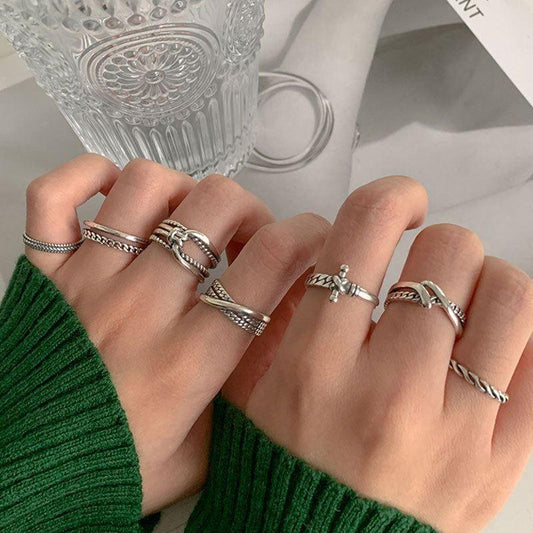vintage chain twisted cross knot 925 sterling silver adjustable ring