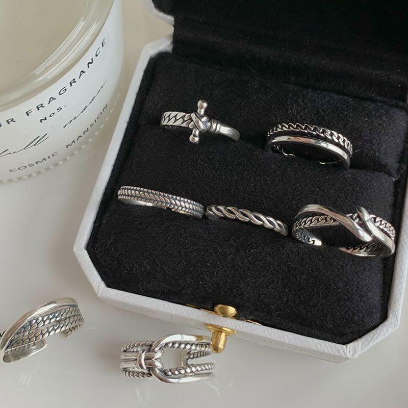 vintage chain twisted cross knot 925 sterling silver adjustable ring