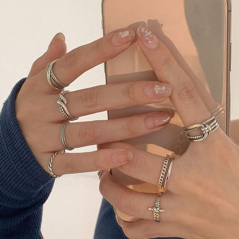 vintage chain twisted cross knot 925 sterling silver adjustable ring