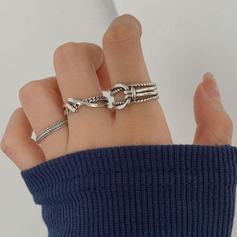 vintage chain twisted cross knot 925 sterling silver adjustable ring