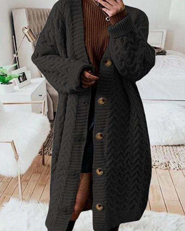 women's cable knit crotchet button winter warm long knitted cardigan