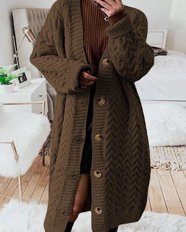 women's cable knit crotchet button winter warm long knitted cardigan