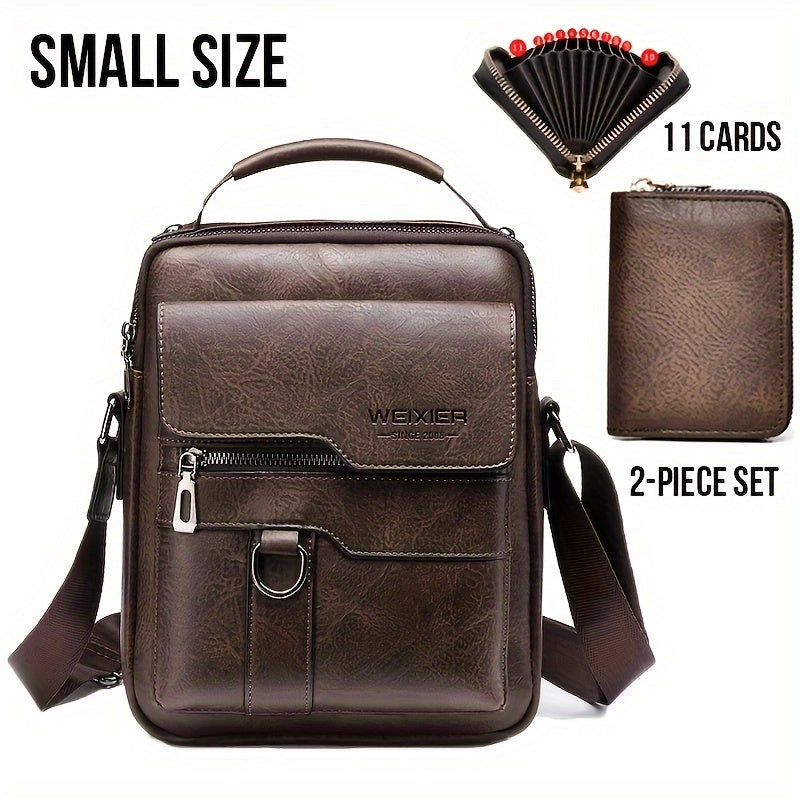 WEIXIER 1/2pcs Crossbody Bag, Men's Shoulder Bag, Retro Faux Leather Vertical Business Casual Satchel Bag, Men's Gift For Father/Anniversary
