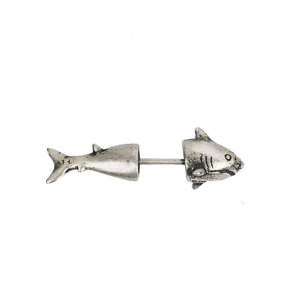vintage shark fish 925 sterling silver stud earring(single)