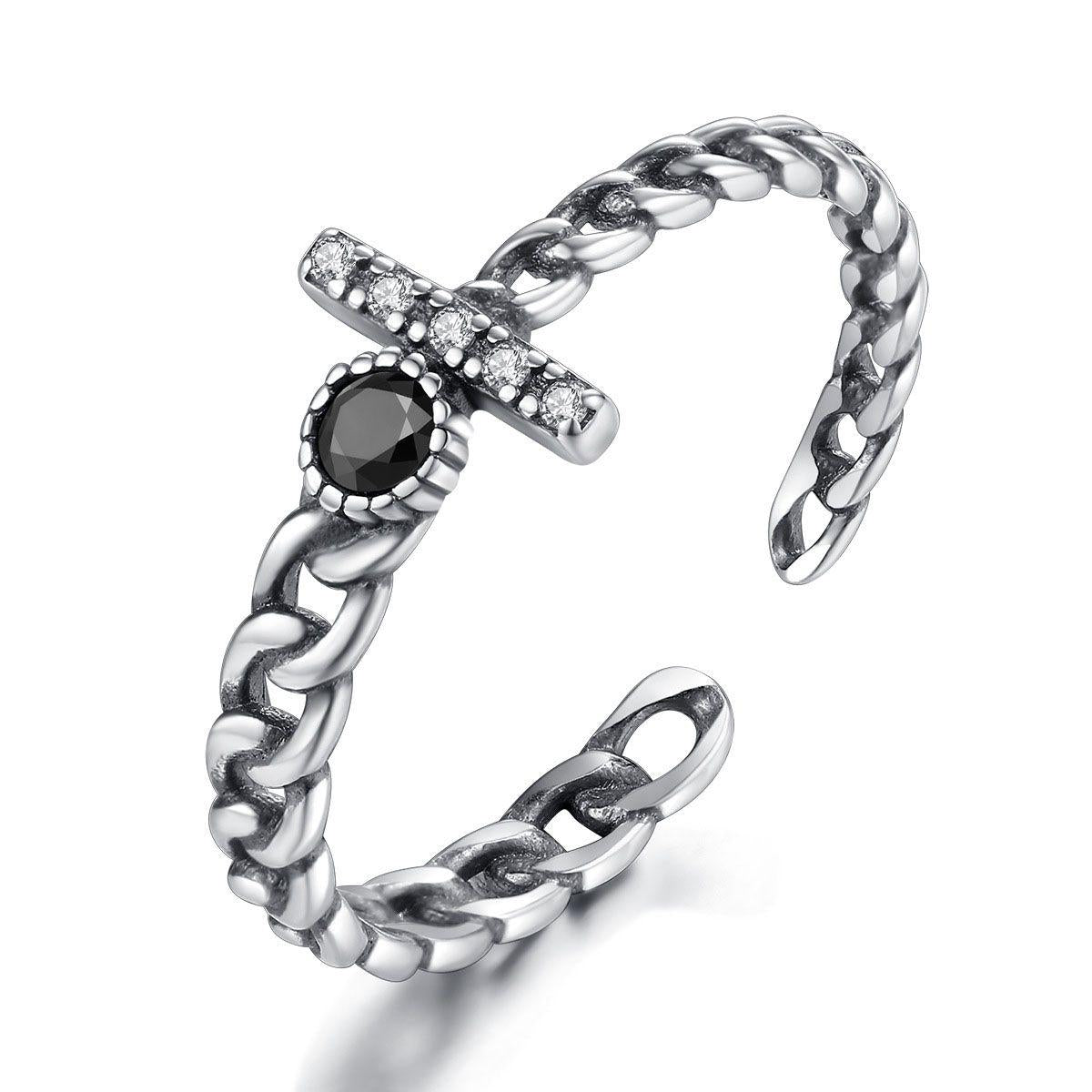 vintage black cz 925 sterling silver adjustable chain ring