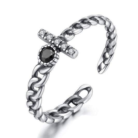 vintage black cz 925 sterling silver adjustable chain ring
