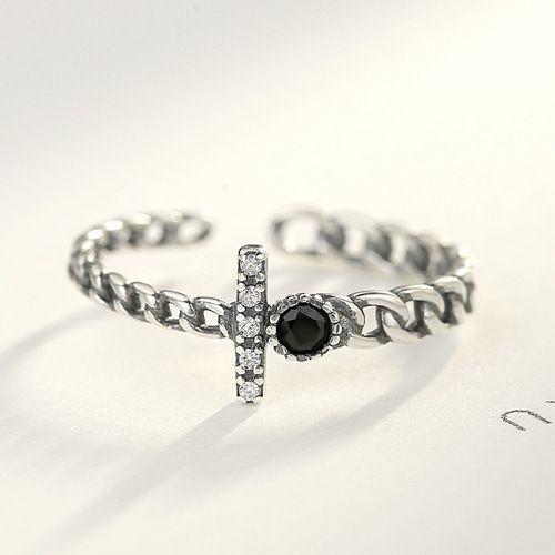vintage black cz 925 sterling silver adjustable chain ring