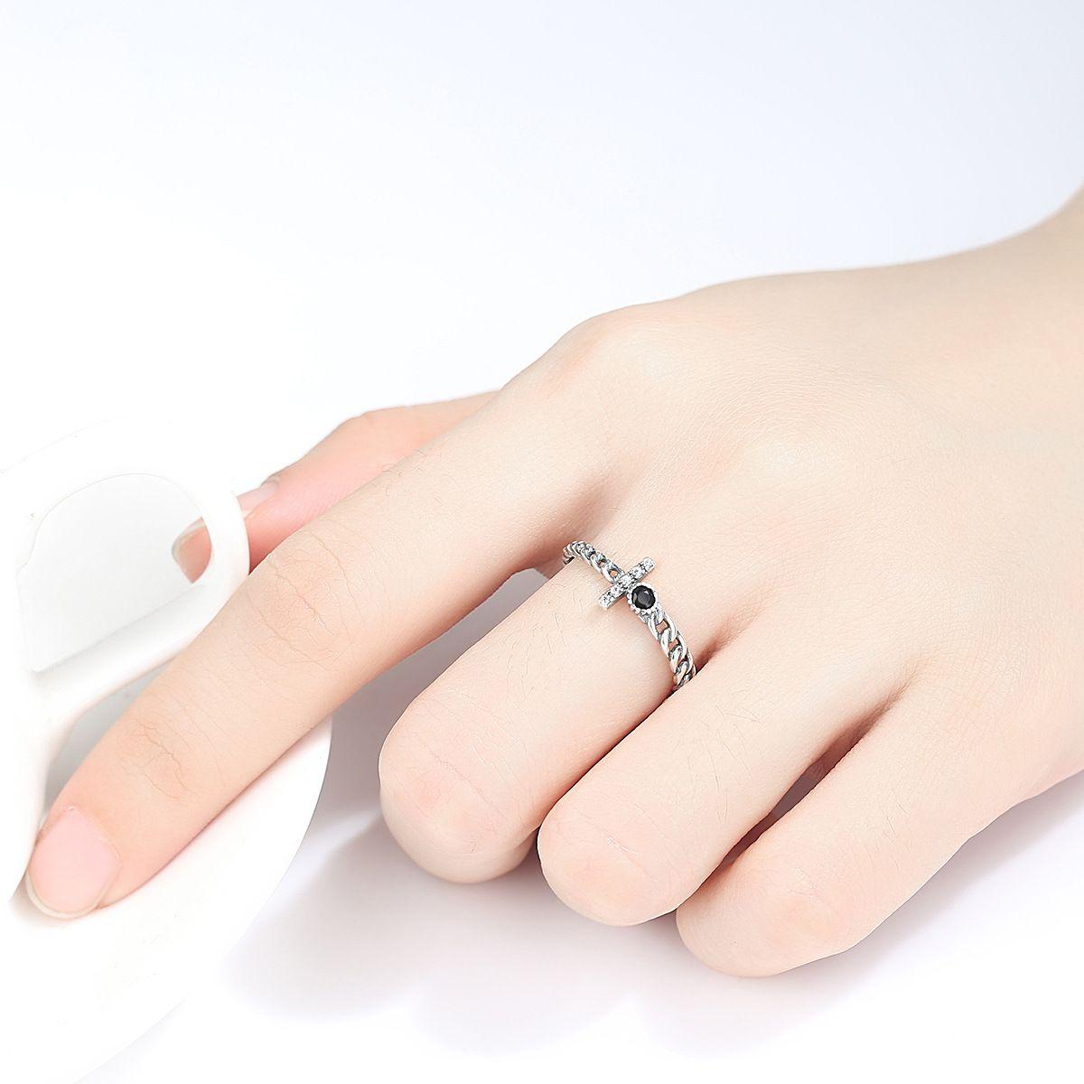 vintage black cz 925 sterling silver adjustable chain ring