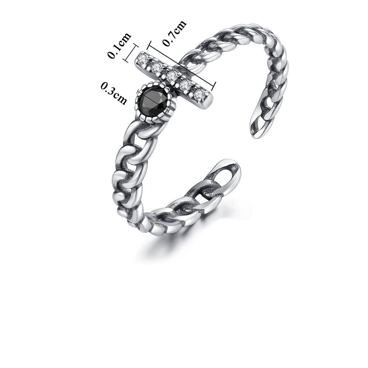 vintage black cz 925 sterling silver adjustable chain ring