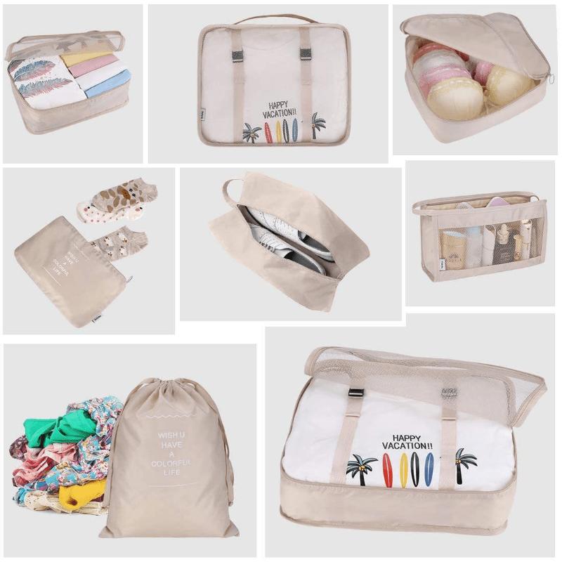 9 Set PacCubes, Lightweight Travel LuggaOrganizer With Shoe Bag, Toiletry Bag & Laundry Bag