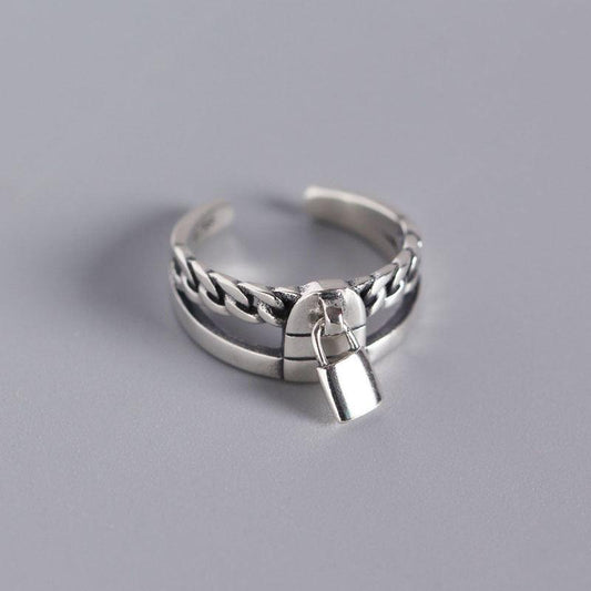 vintage chain lock 925 sterling silver adjustable ring